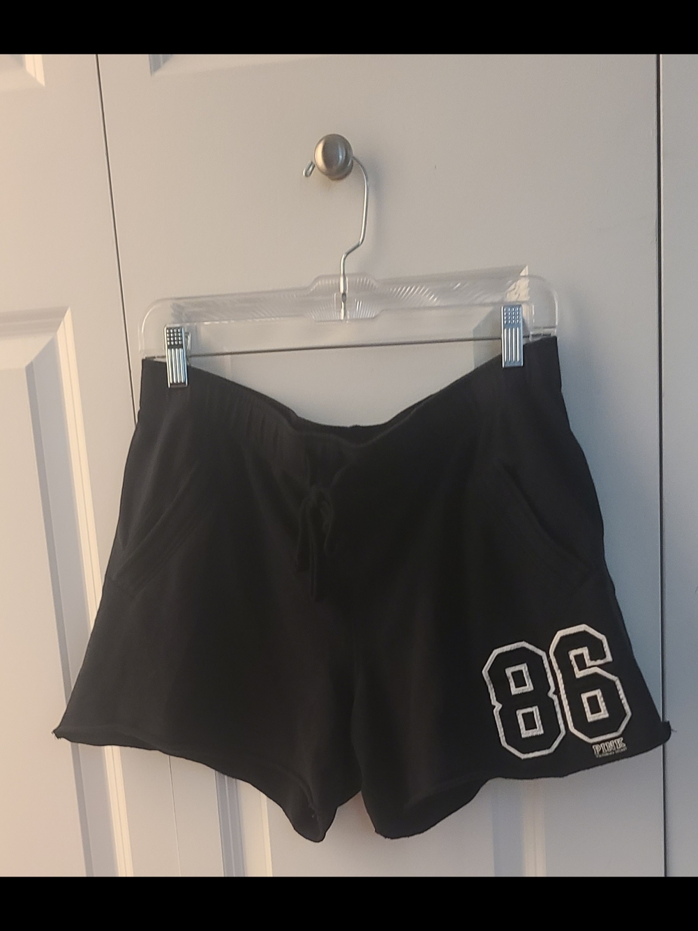 VS PINK Black Lounge Shorts Size S Vintage 86 Logo Discontinued - Picture 2 of 5